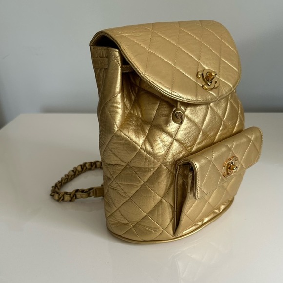 Chanel Rare 1991-1994 Vintage 90’s Duma Mini Backpack Metallic Gold main image 10